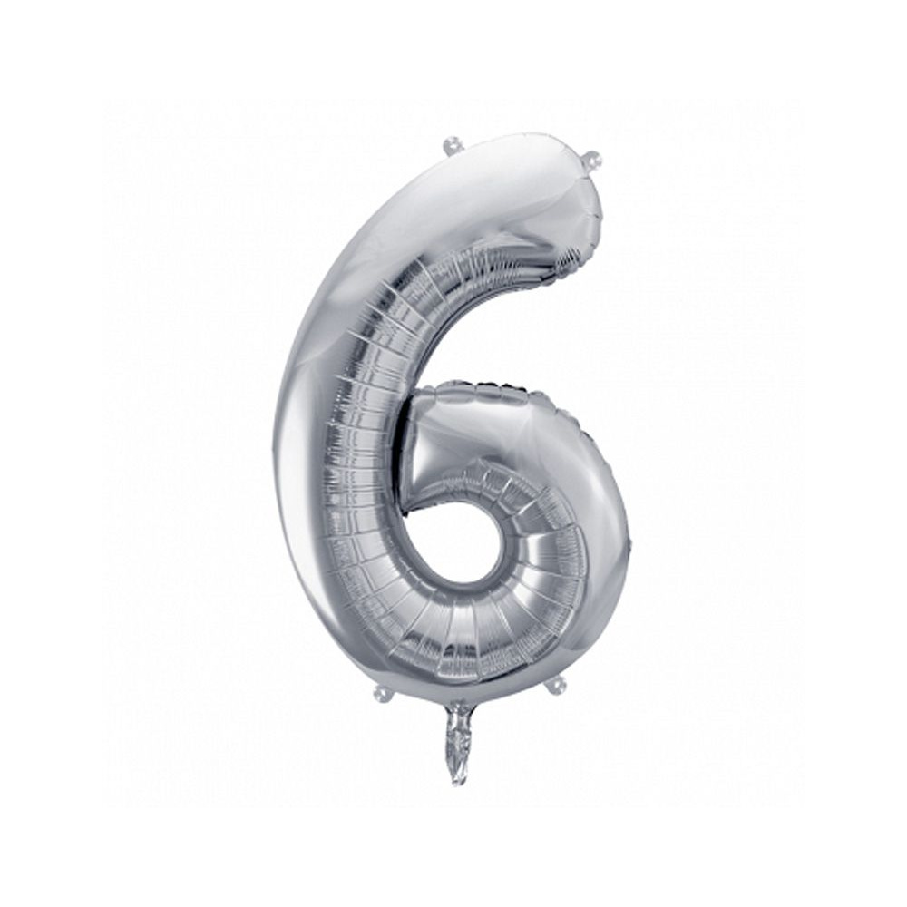 Шар фольгированный цифра "6", серебристый