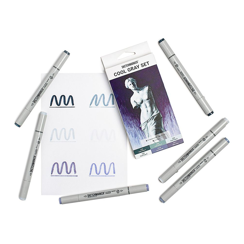 Набор маркеров перманентных двусторонних "Sketchmarker Cool Gray", 6 шт. - 2