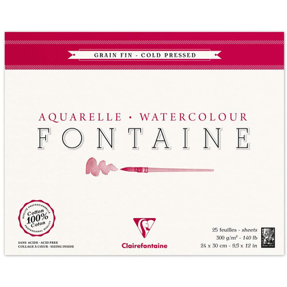 Блок-склейка бумаги для акварели "FONTAINE", 24x30 см, 300 г/м2, 25 листов