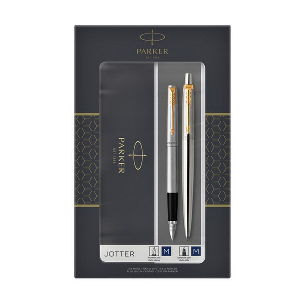 Набор "Parker Jotter Stainless Steel GT": ручка шариковая автоматическая и перьевая, золотистый, серебристый
