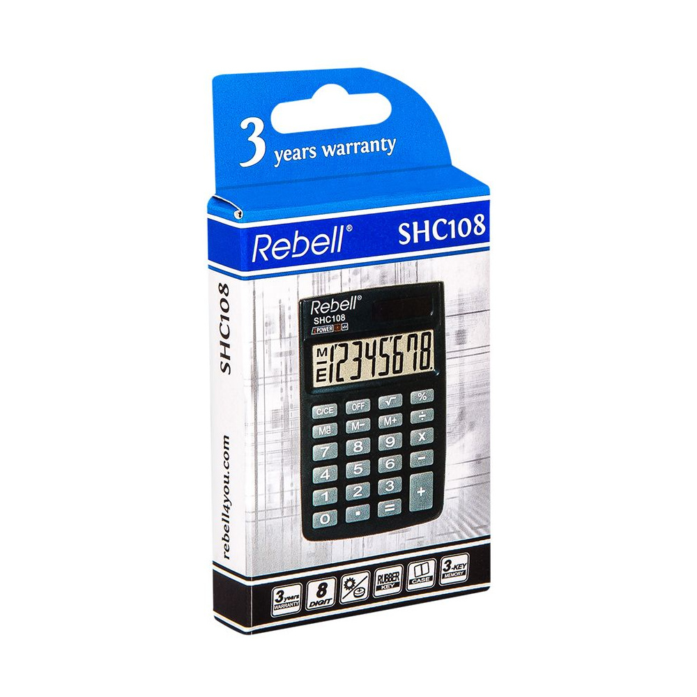 Калькулятор карманный Rebell "SHC108 BX", 8-разрядный, черный - 3