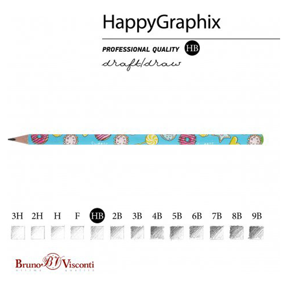 Карандаш чернографитный "HappyGraphix. Пончики", HВ, без ластика, голубой - 2