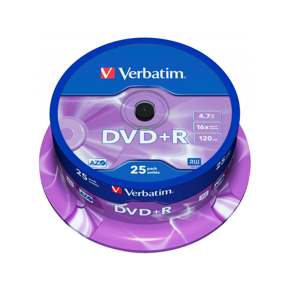 Диск Verbatim на шпинделе, DVD-R, 4.7 гб, круглый бокс, 25 шт