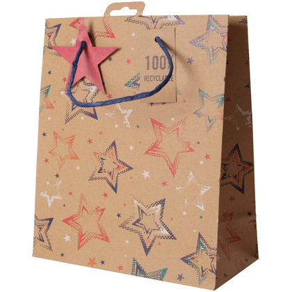 Пакет бумажный подарочный "Stars kraft", 26.5x14x33 см - 2