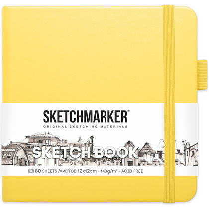 Скетчбук "Sketchmarker", 12x12 см, 140 г/м2, 80 листов, лимонный
