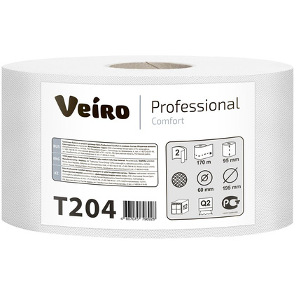 Бумага туалетная в средних рулонах "Veiro Professional Comfort", 2 слоя, 1 рулон, 170 м