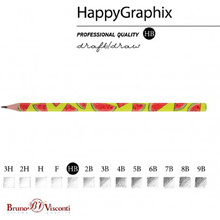Карандаш чернографитный "HappyGraphix. Арбуз", HВ, без ластика, зеленый, красный