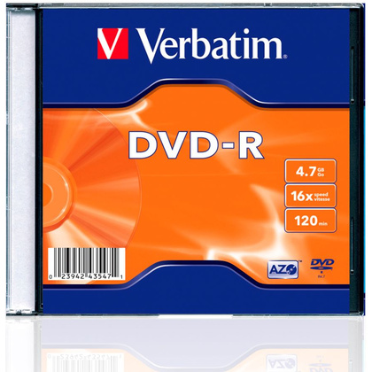 Диск Verbatim "Slim Single", DVD-R, 4.7 гб, тонкий футляр (slim case), 1 шт