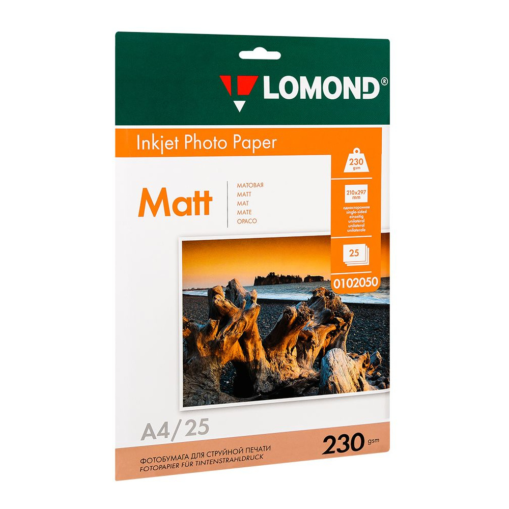 Фотобумага матовая для струйной фотопечати "Lomond", A4, 25 листов, 230 г/м2