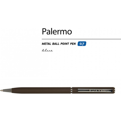 Ручка шариковая автоматическая "Palermo", 0.7 мм, коричневый, серебристый, стерж. синий - 3