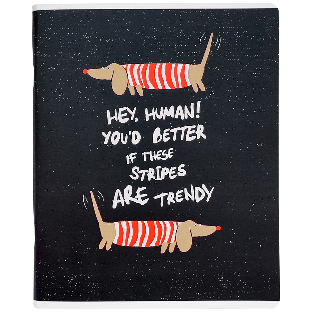 Тетрадь "Hey human таксы", А5, 48 листов, клетка, черный