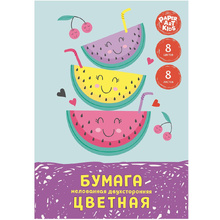 Бумага цветная мелованная "Арбузный фреш", А4, 8 цветов, 8 листов, двусторонняя