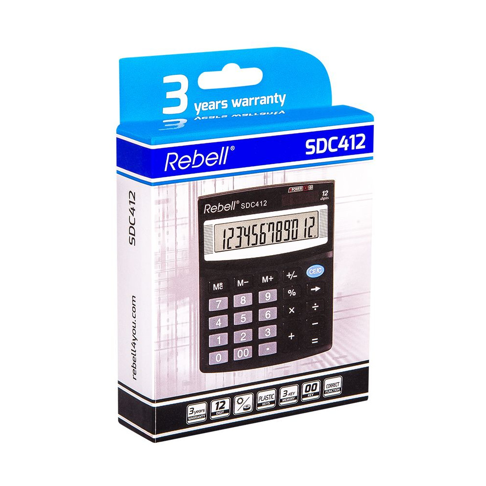 Калькулятор настольный Rebell "SDC-412 BX", 12-разрядный, черный - 2