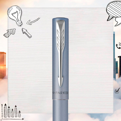 Ручка перьевая Parker "Vector XL Silver Blue", M, серебристый, патрон синий - 5