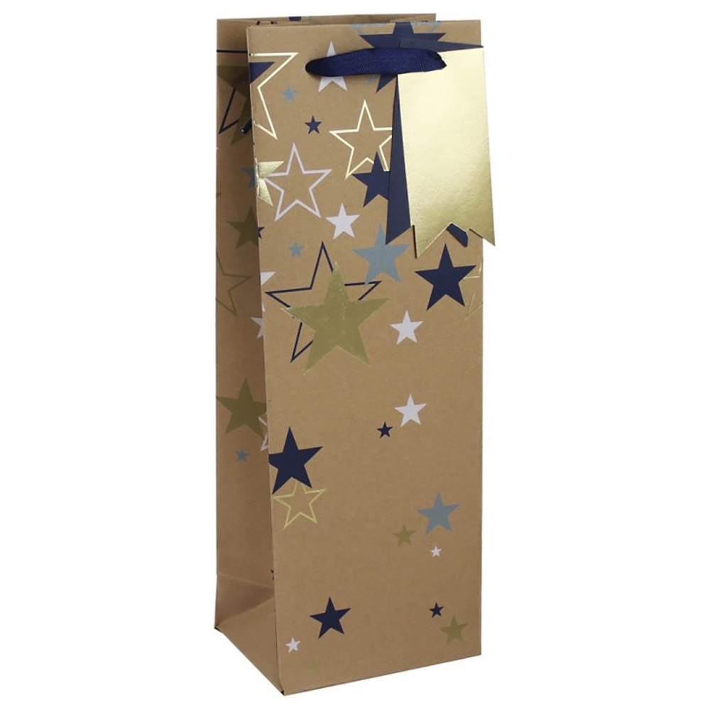 Пакет бумажный подарочный "Multiple stars", 12.7x9x35.5 см, крафт