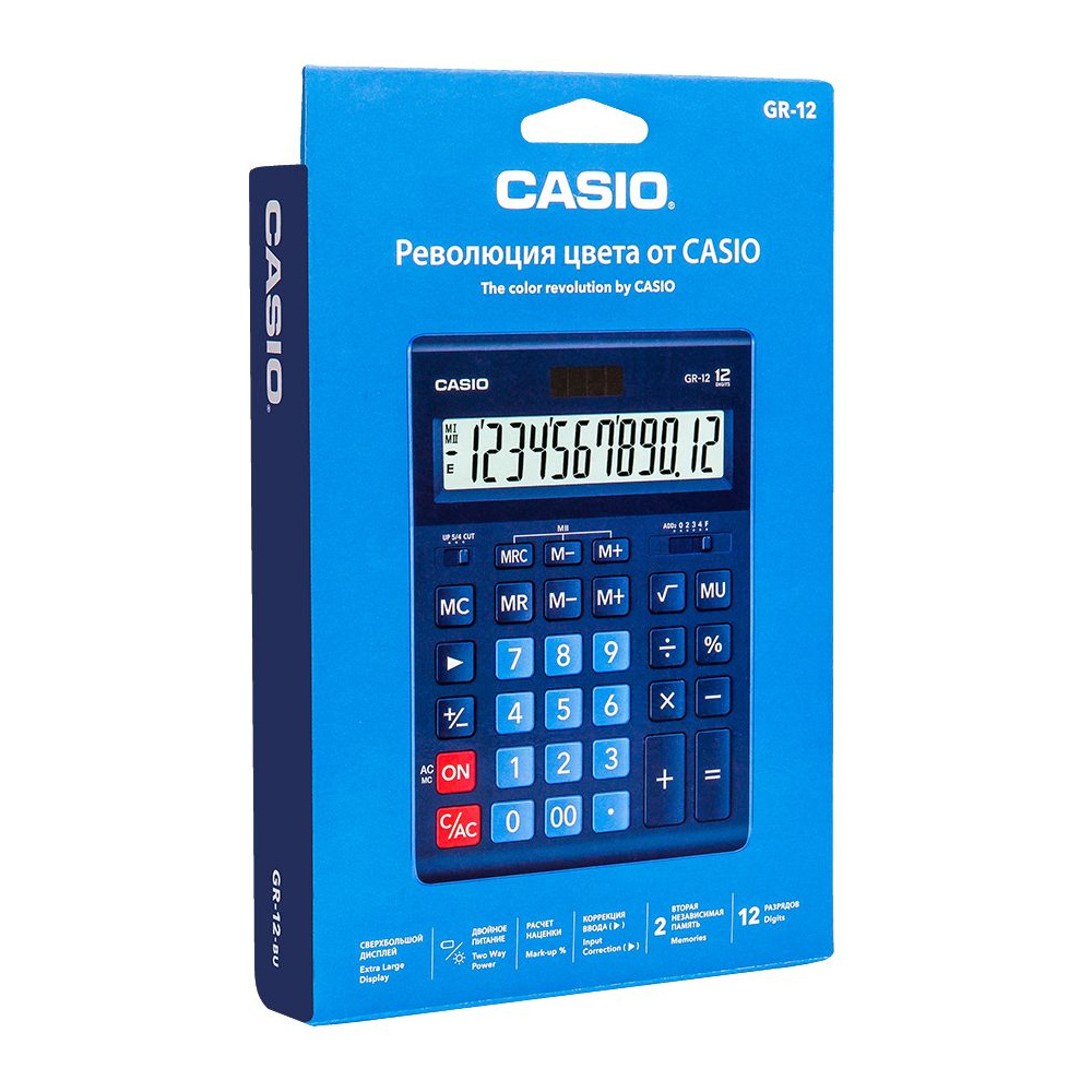 Калькулятор настольный Casio "GR-12", 12-разрядный, синий - 2