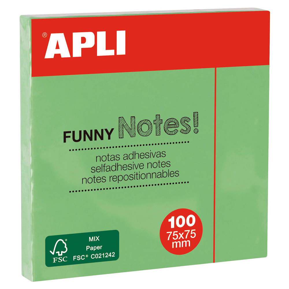 Бумага для заметок на клейкой основе "Funny notes", 75x75 мм, 100 листов, зеленый пастель