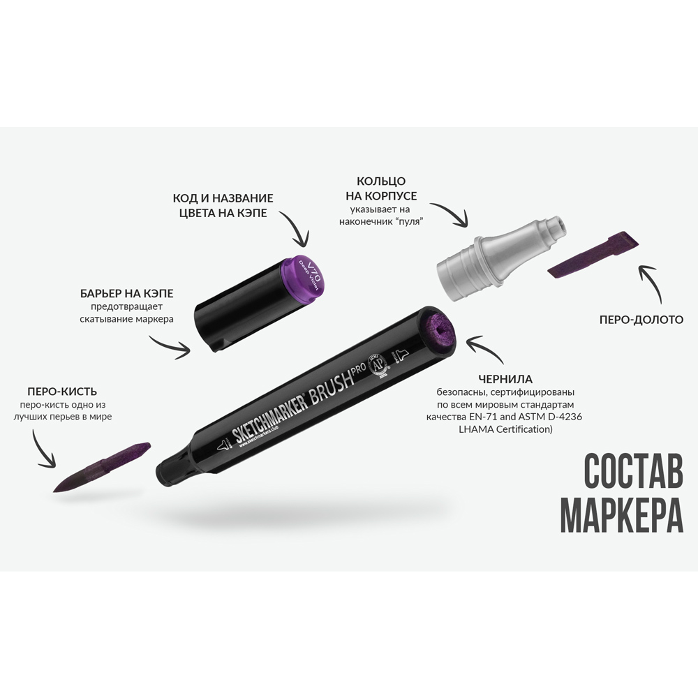 Маркер перманентный двусторонний "Sketchmarker Brush", TG5 тонированный серый 5 - 7