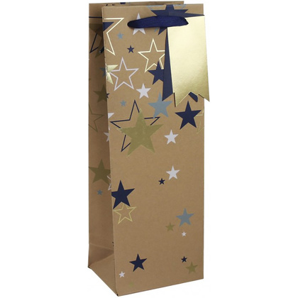 Пакет бумажный подарочный "Multiple stars", 12.7x9x35.5 см, крафт