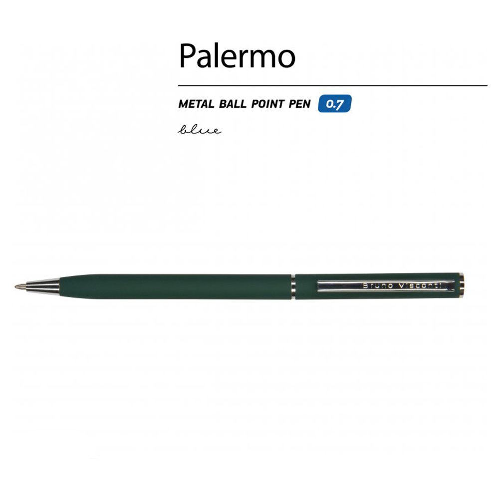 Ручка шариковая автоматическая "Palermo", 0.7 мм, зеленый, серебристый, стерж. синий - 3