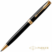 Ручка шариковая автоматическая Parker "Sonnet Lacquer Deep Black GT", 0.7 мм, черный, золотистый, стерж. черный