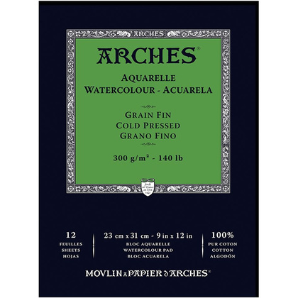 Блок-склейка бумаги для акварели "Arches", 23x31 см, 300 г/м2, 12 листов
