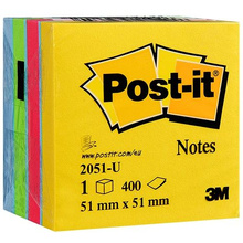 Бумага для заметок на клейкой основе "Post-it", 51x51 мм, 400 листов, ассорти, (9004777)
