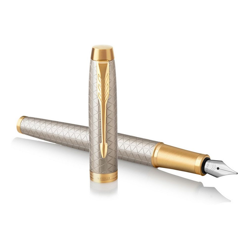 Ручка перьевая "Parker IM Warm Silver GT", F, серебристый, золотистый, патрон синий - 3