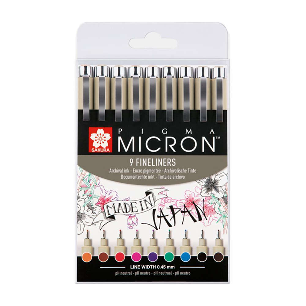 Набор ручек капиллярных "Sakura Pigma Micron", 9 шт.
