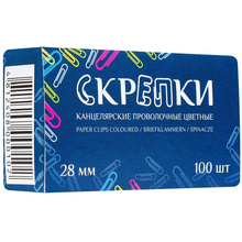 Скрепки цветные овальные "Бугинком", 28 мм, 100 шт, ассорти
