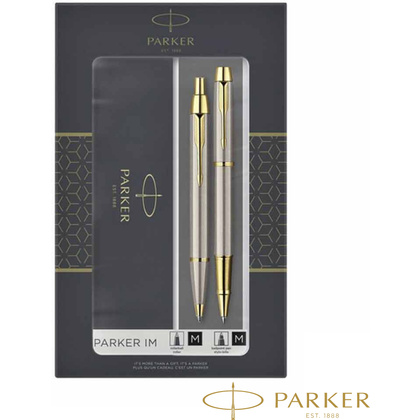 Набор ручка шариковая автоматическая + ручка-роллер "Parker IM Brushed Metal GT"