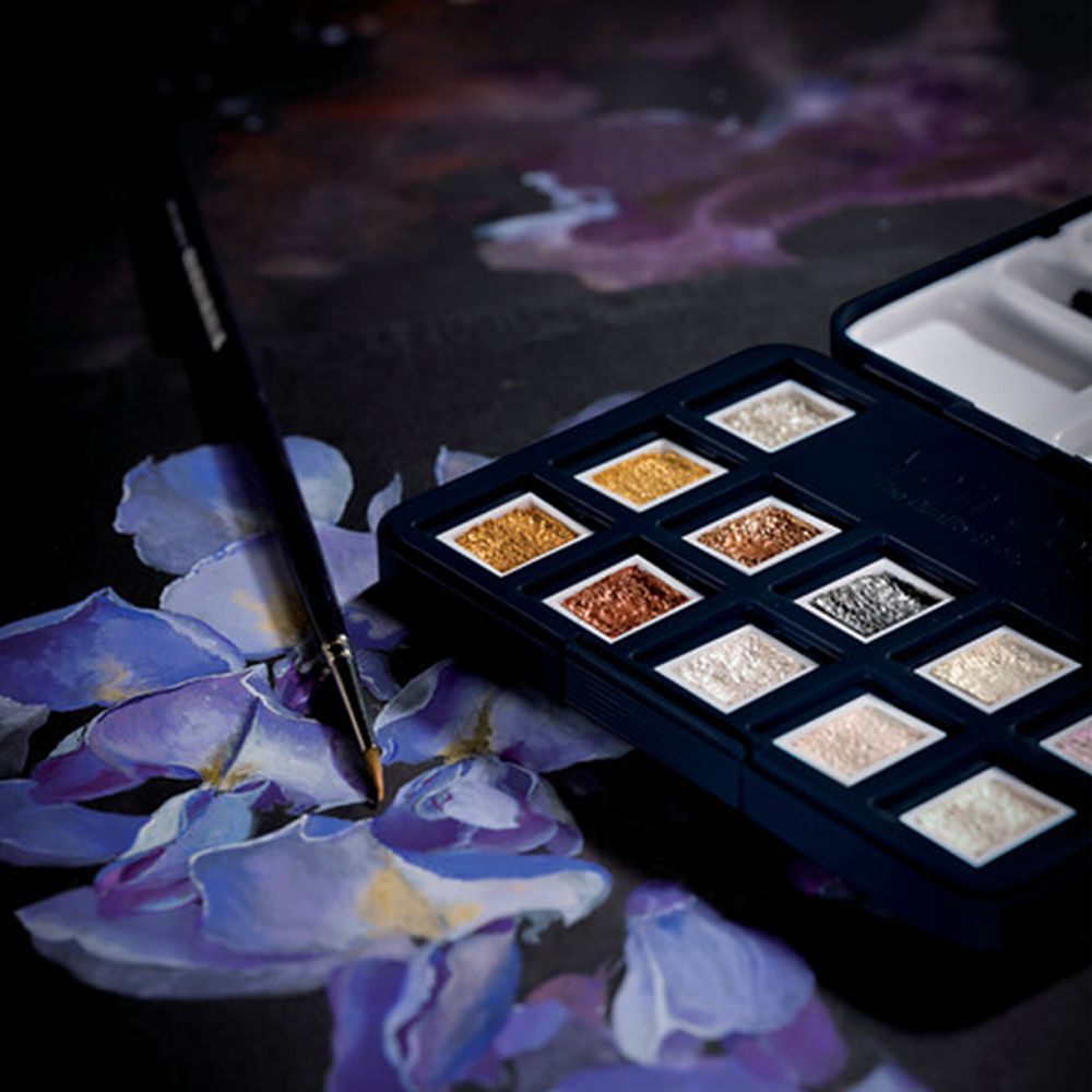 Набор красок акварельных "Van Gogh Metallic & Interference Colours", специальные цвета, 12 цветов, кюветы - 4