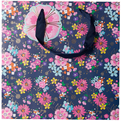 Пакет бумажный подарочный "Navy floral", 33x16.5x33 см, разноцветный - 6