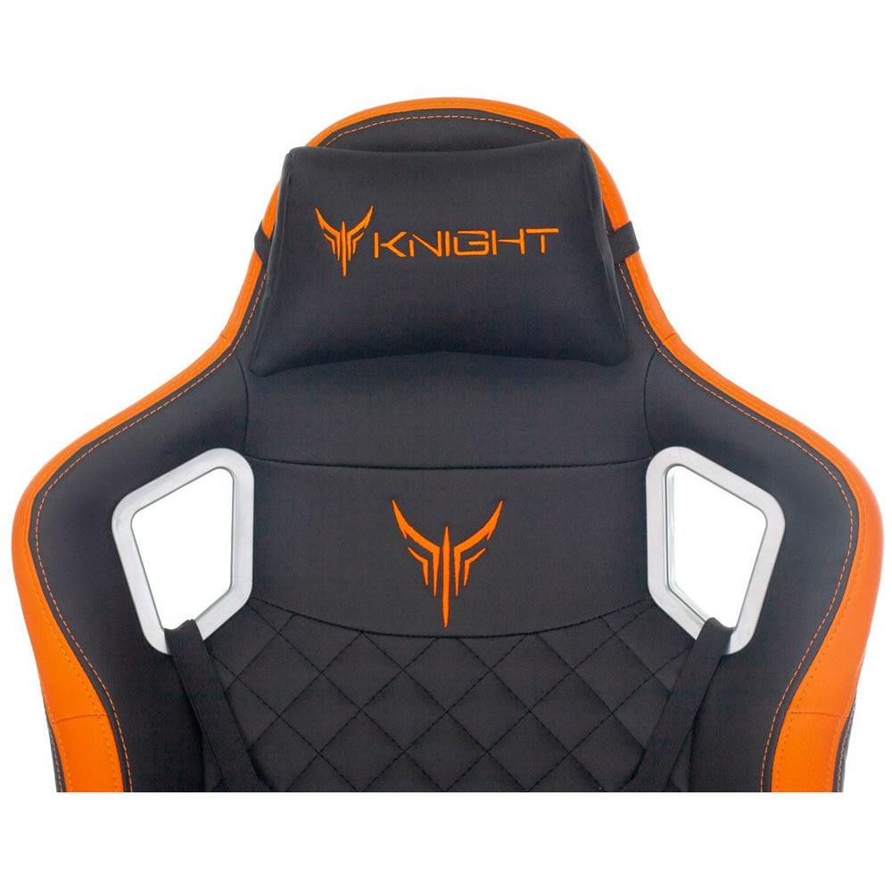 Кресло игровое Бюрократ "Knight Outrider", экокожа, металл, черный, оранжевый, ромбик - 7