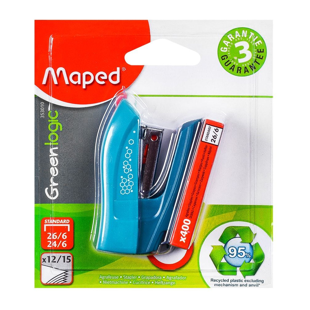 Скобосшиватель Maped "Greenlogic", № 24/6, 26/6, 12-15 листов, ассорти