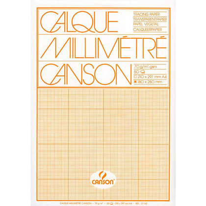 Блок-склейка кальки миллиметровой "Canson", 29.7x42 см, 50 листов, 70 г/м2