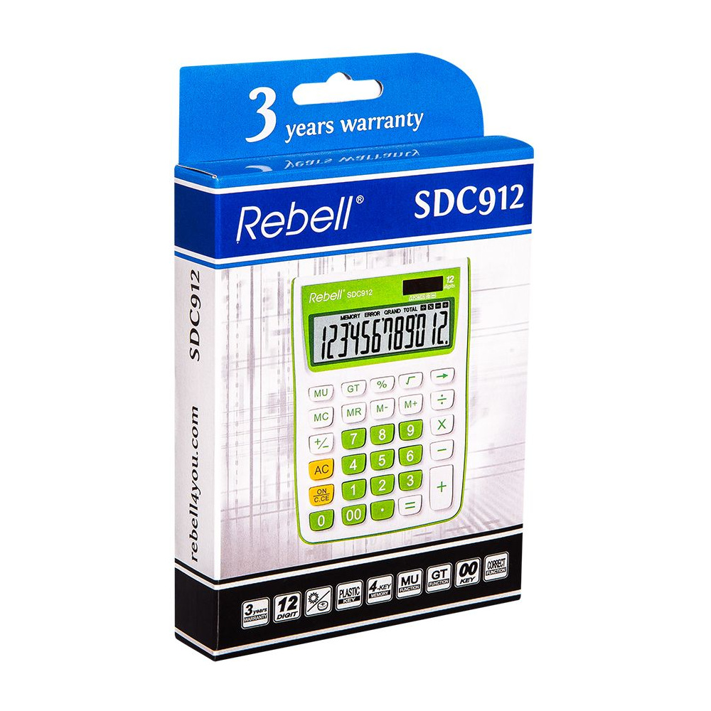 Калькулятор настольный Rebell "SDC-912GR", 12-разрядный, зеленый - 2