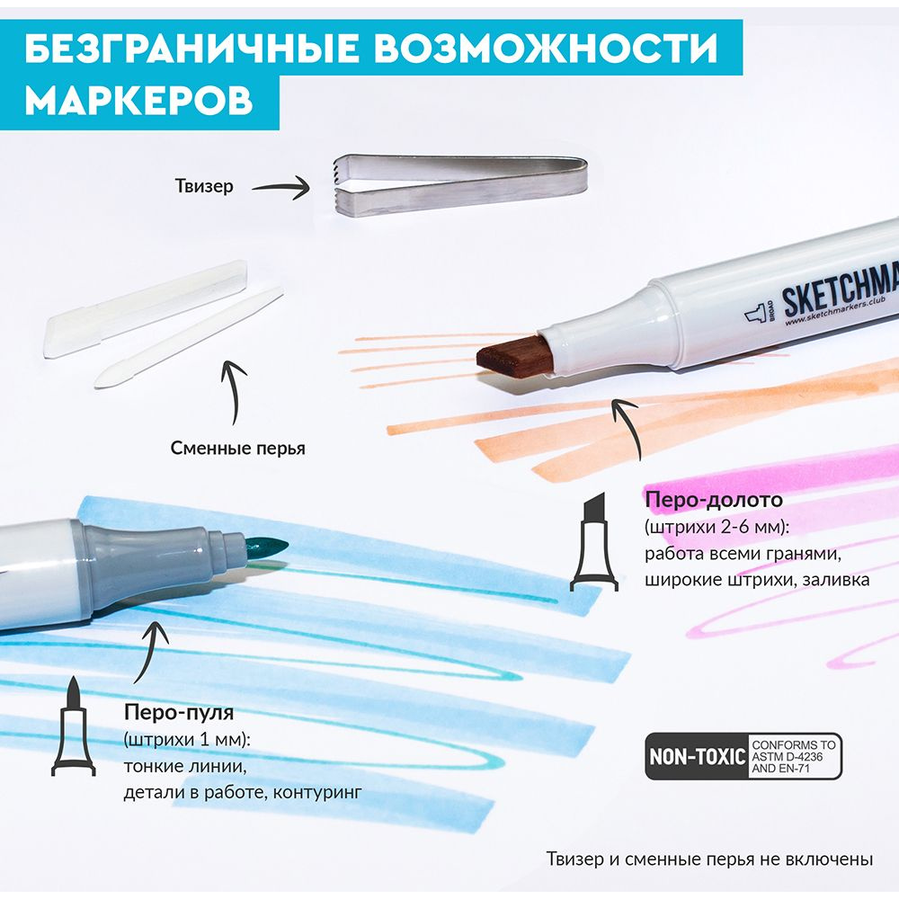 Набор маркеров перманентных двусторонних "Sketchmarker Starter", 10 шт. - 4