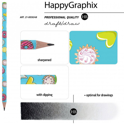 Карандаш чернографитный "HappyGraphix. Пончики", HВ, без ластика, голубой - 3