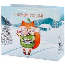 Пакет бумажный подарочный "Лисичка", 40,6x33x16 см, мультиколор, голубой
