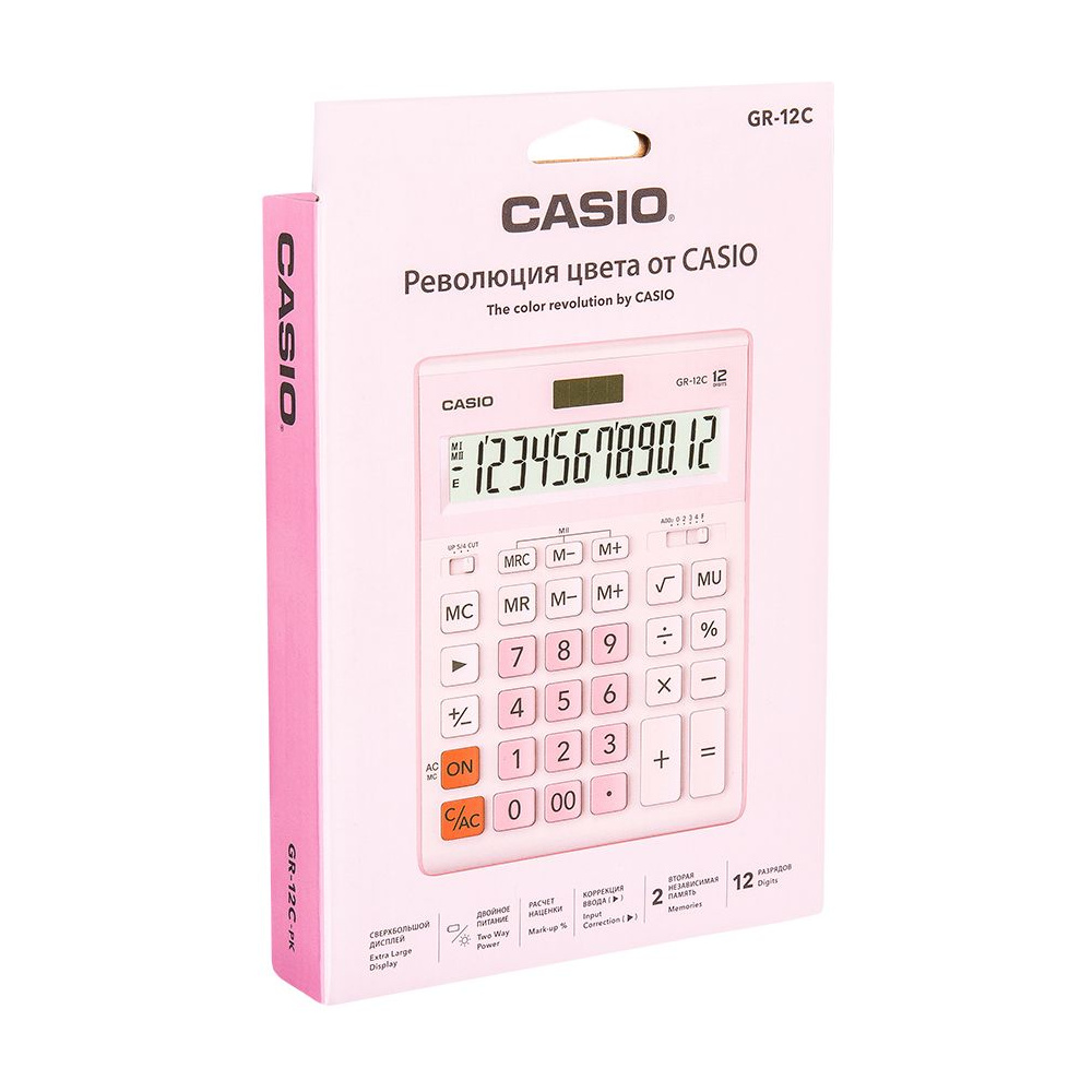 Калькулятор настольный Casio "GR-12", 12-разрядный, розовый - 2
