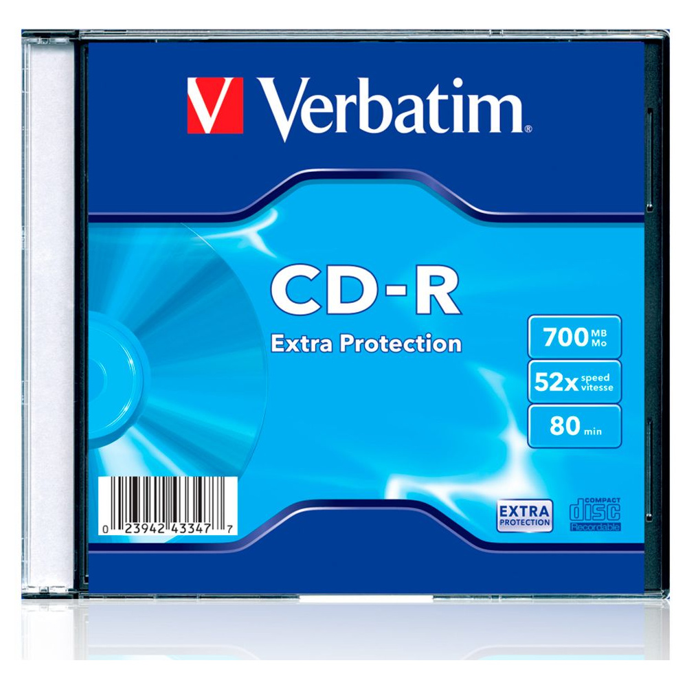 Диск Verbatim "Extra Protection Slim", CD-R, 0.7 гб, тонкий футляр (slim case), 1 шт