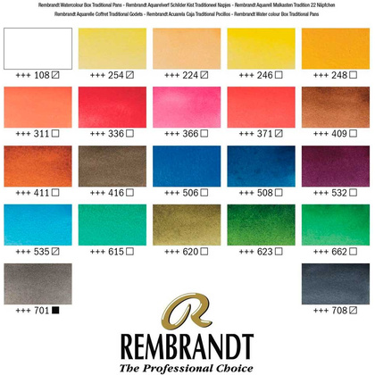 Набор акварельных красок "Rembrandt", 22 цвета, кюветы - 3