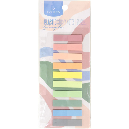 Закладки пластиковые "Lorex Plastic", 10x45 мм, 10 цветовx20 шт., ассорти
