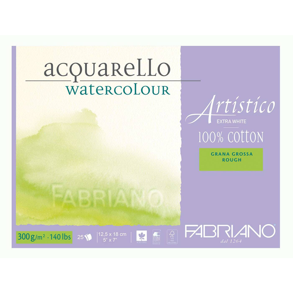 Блок-склейка бумаги для акварели "Artistico Extra White", 12.5x18 см, 300 г/м2, 25 листов