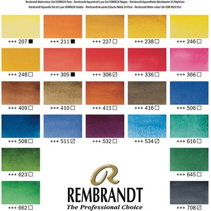 Набор красок акварельных "Rembrandt", 24 цвета, кюветы - 2
