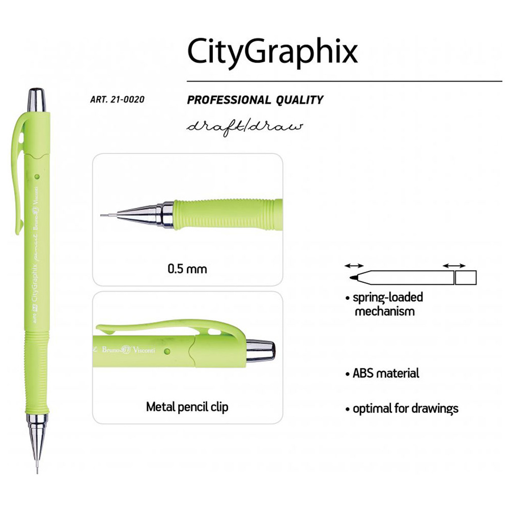 Карандаш автоматический "CityGraphix", 0.5 мм, с ластиком, ассорти - 3
