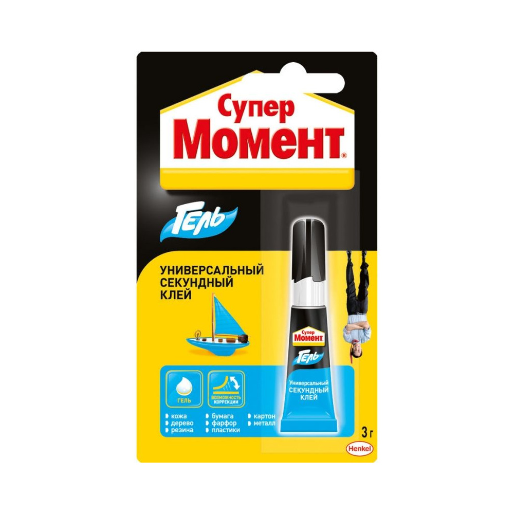 Клей-гель универсальный секундный "Супер Момент" 3 гр., блистер-карта, шоу-бокс