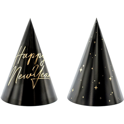 Колпаки праздничные "Happy New Year", 6 шт, черный