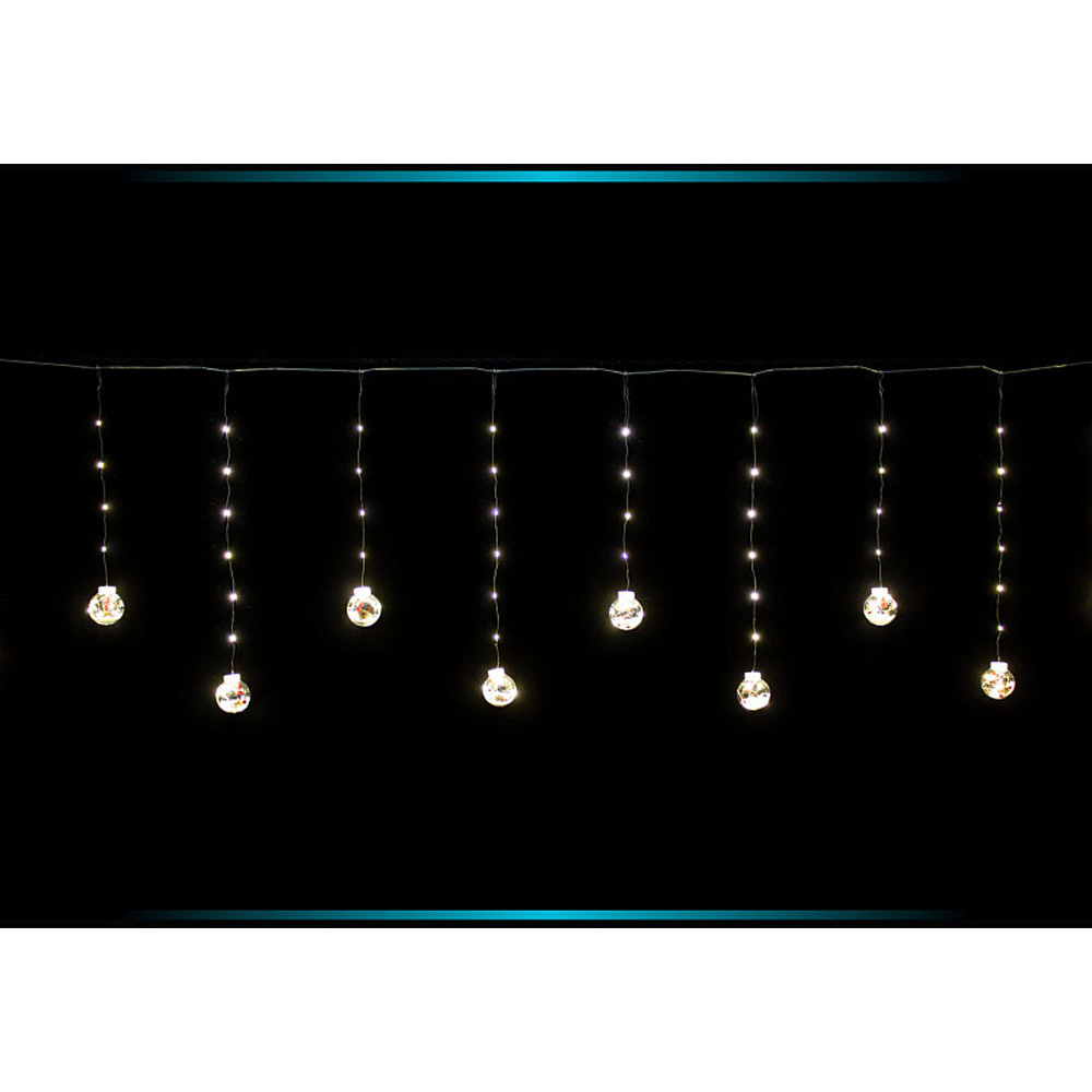 Гирлянда LED "Бахрома. Шарики с дед морозом", 3 м, теплый белый - 4